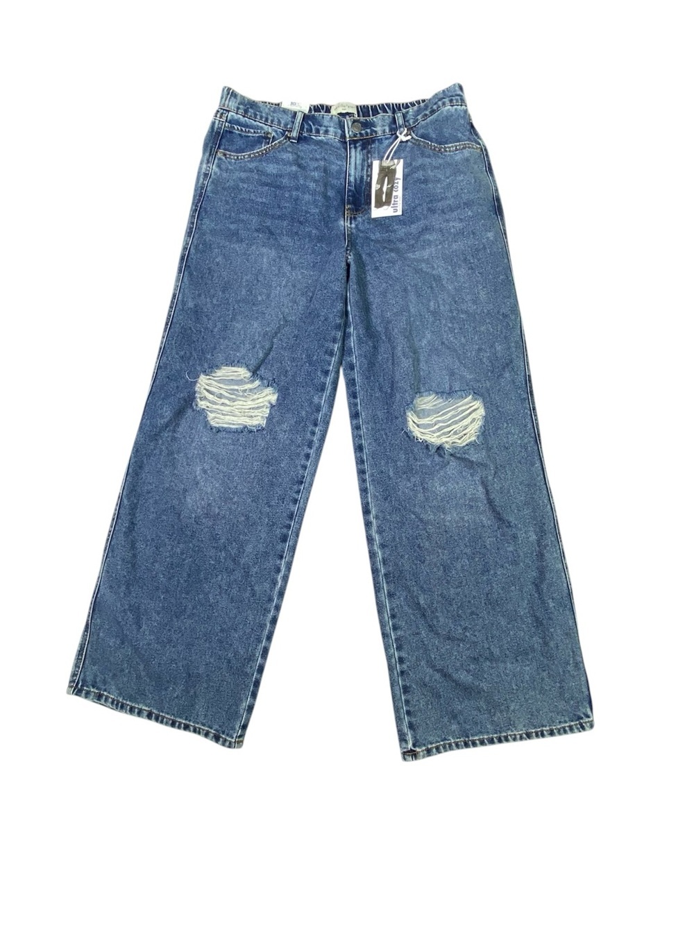 Vanilla Star Ultra Cozy Wide Leg Jeans Women's Juniors L Blue Distressed NWT